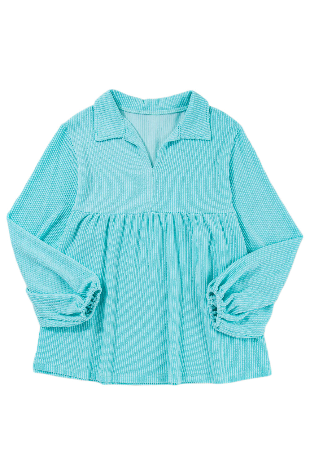 Cordrd Balloon Sleeve Collar Plus Babydoll Top | Turquoise