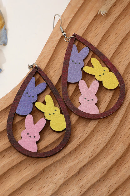 Waterdrop Shape Easter Bunny Hook Earrings | Brown