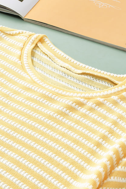 Short Puff Sleeve Plus Size Jumper | Yellow Stripe