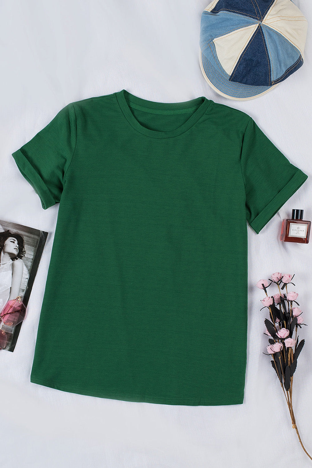 Solid Colour Crew Neck Tee | Green