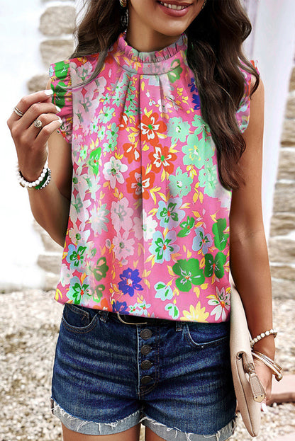 Frilled Collar Floral Vest | Pink