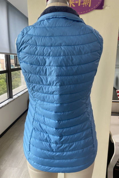 Plush Collared Quilted Zipped Puffer Vest | Sky Blue