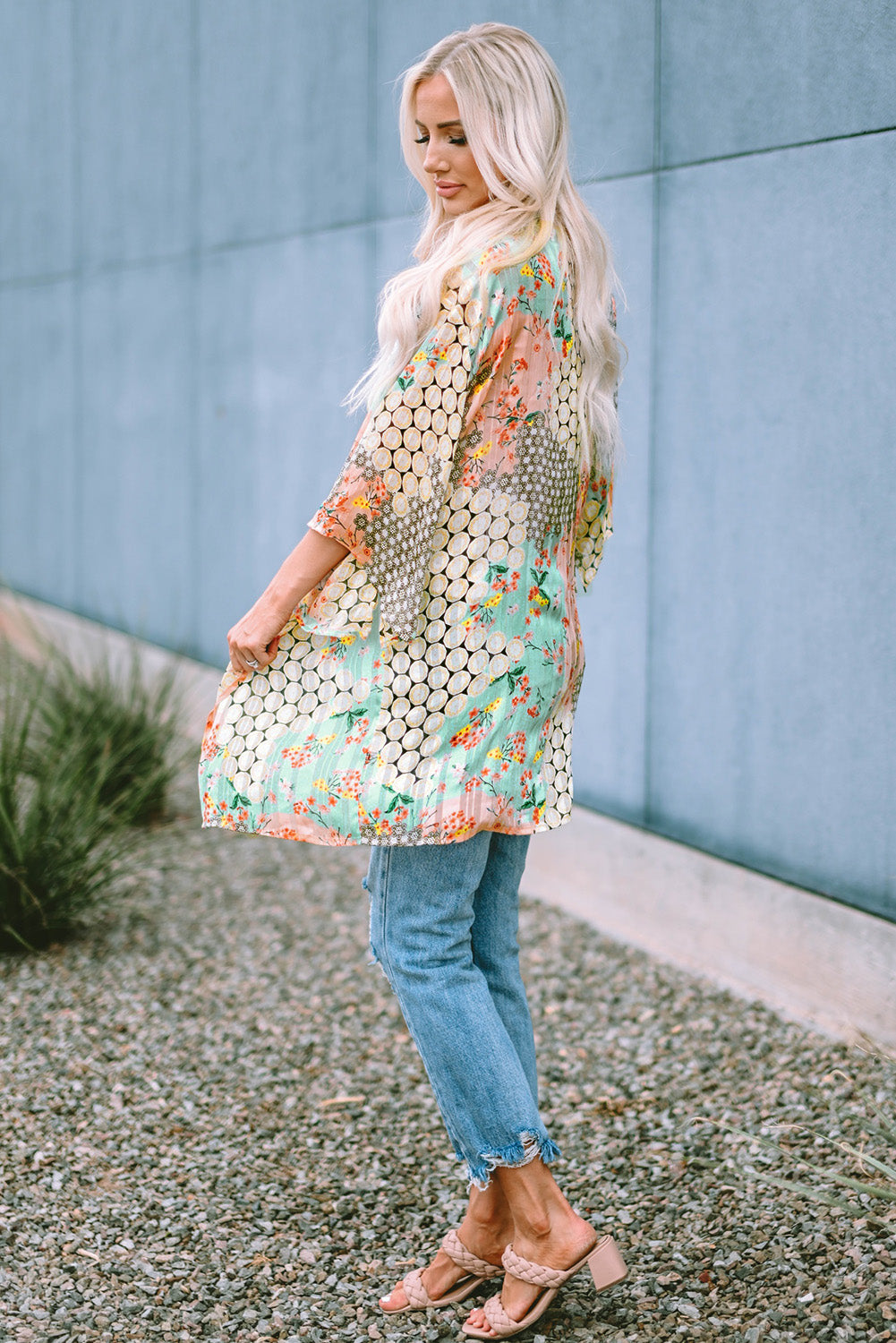 Floral Open Sheer Shimmer Kimono | Multicolour