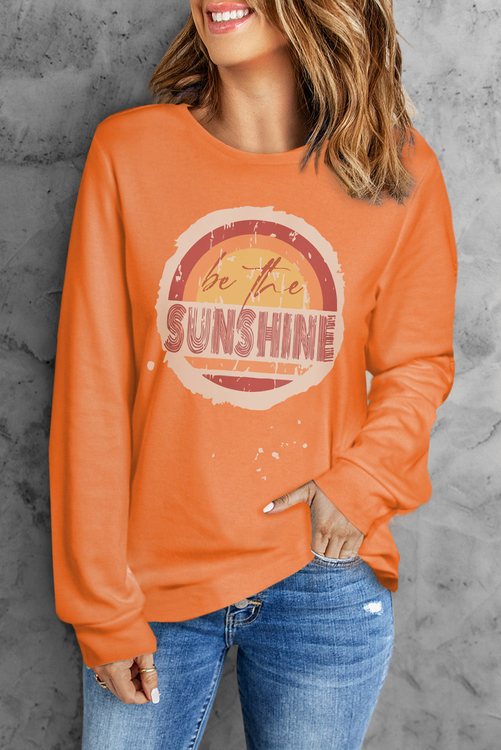 Orange be the SUNSHINE Graphic Print Long Sleeve Top