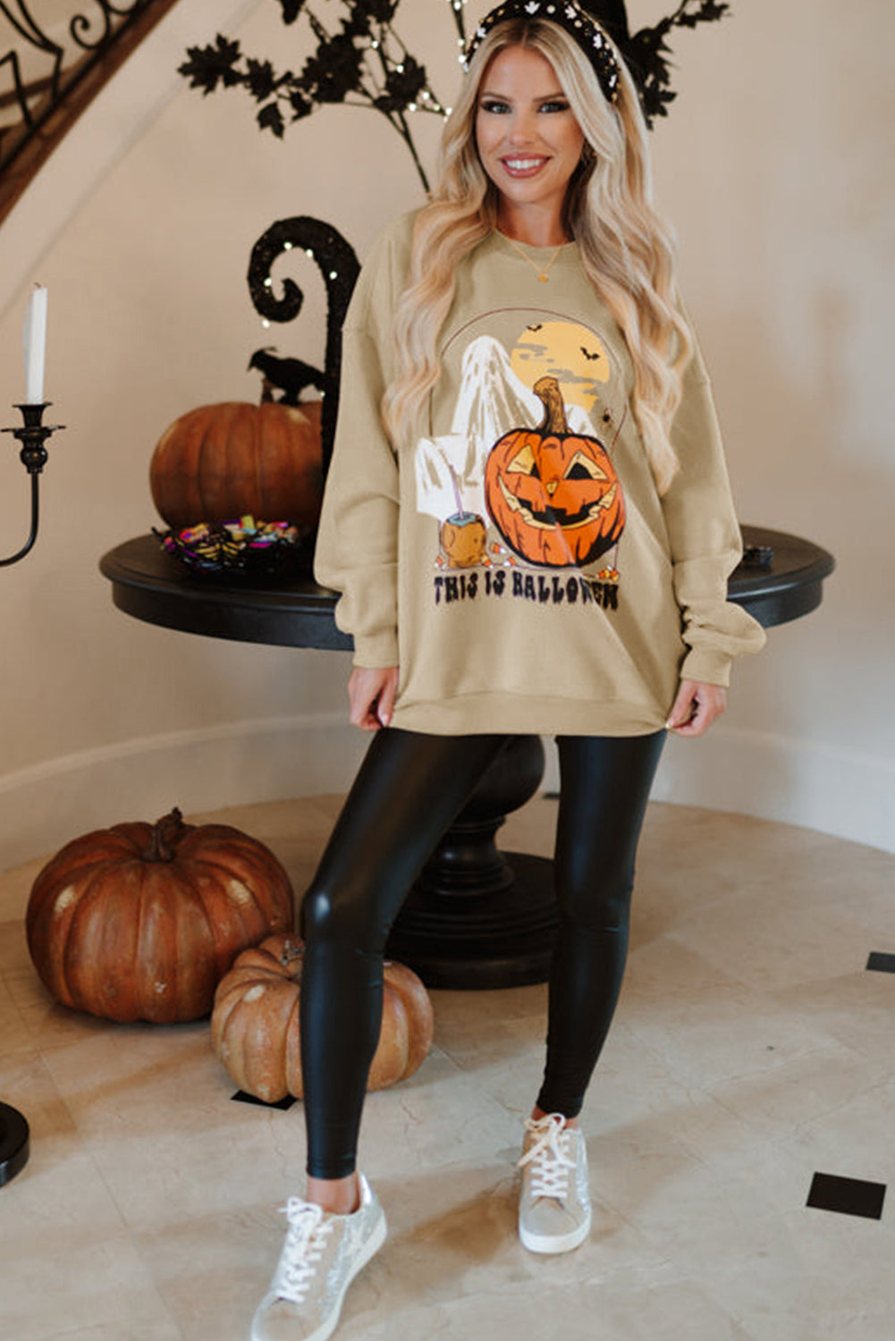 Spooky Pumpkin Graphic Crewneck Halloween Sweatshirt | Parchment