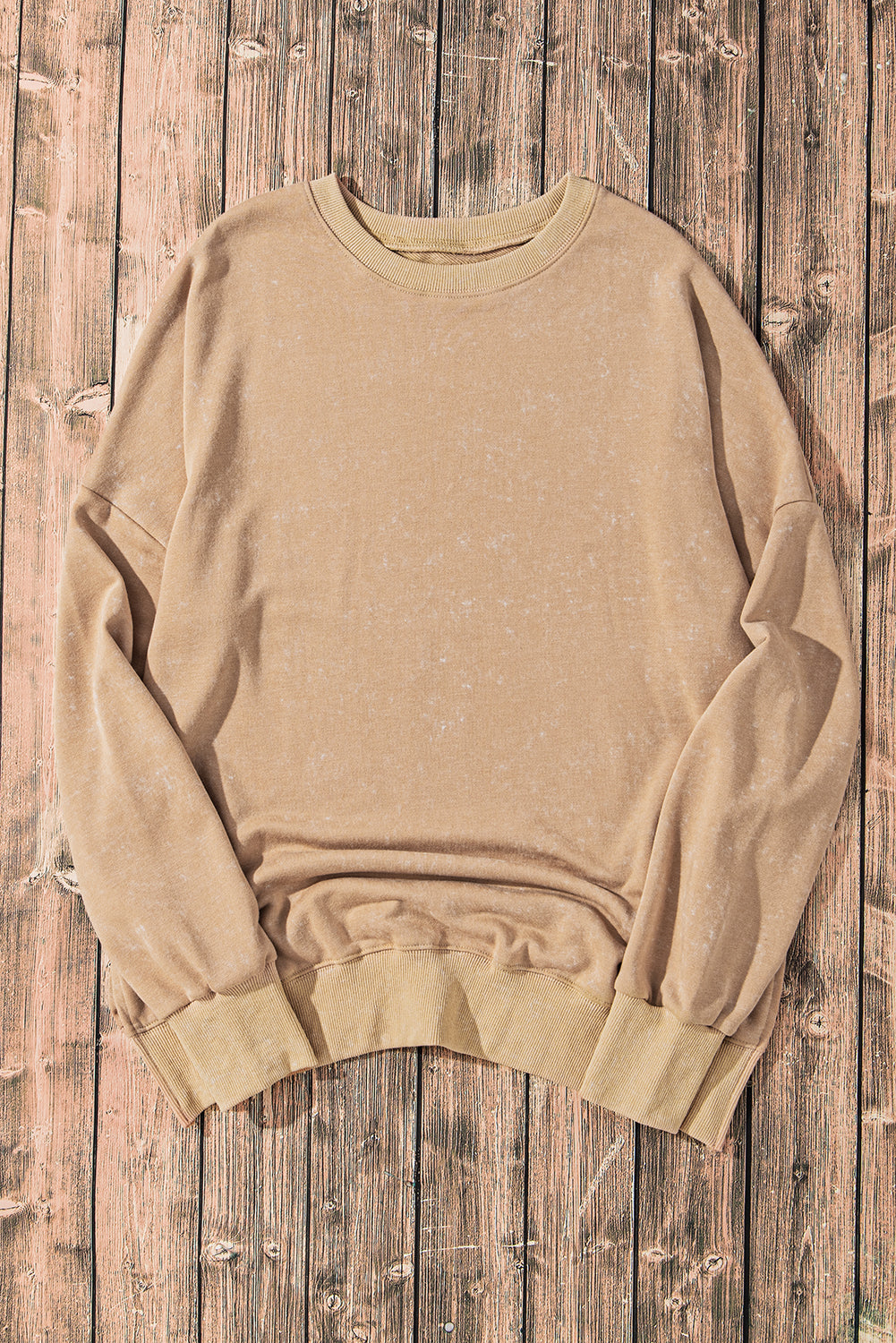 Drop Shoulder Ribbed Trim Oversized Sweatshirt | Khaki