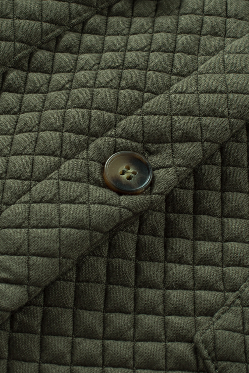 Retro Quilted Flap Pocket Button Shacket | Green