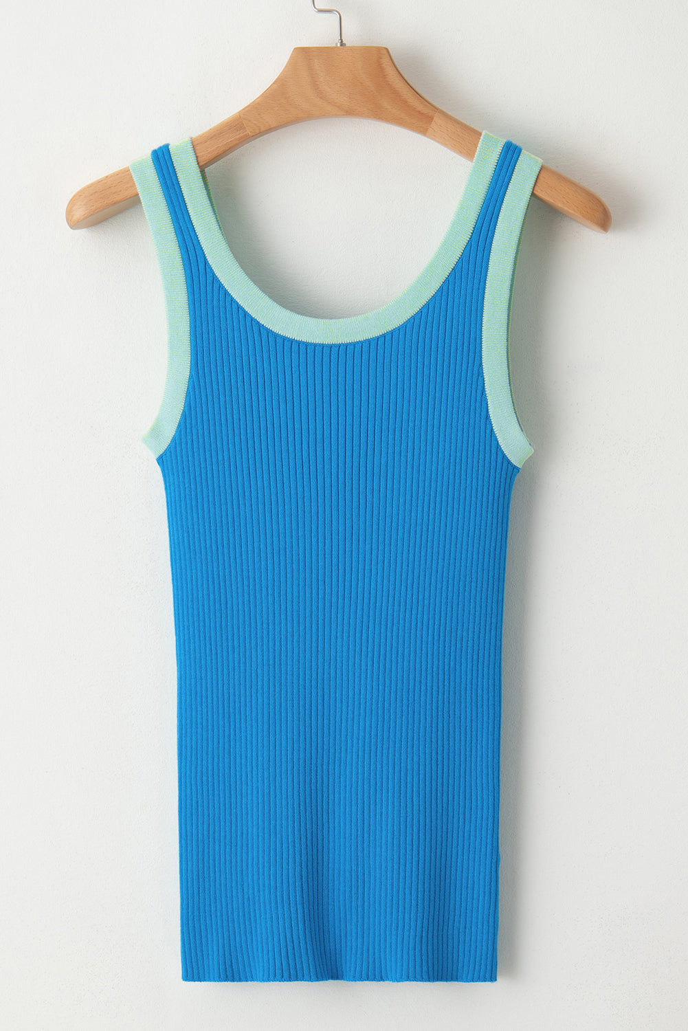 Colourblock Edge Ribbed Knit U Neck Tank Top | Blue