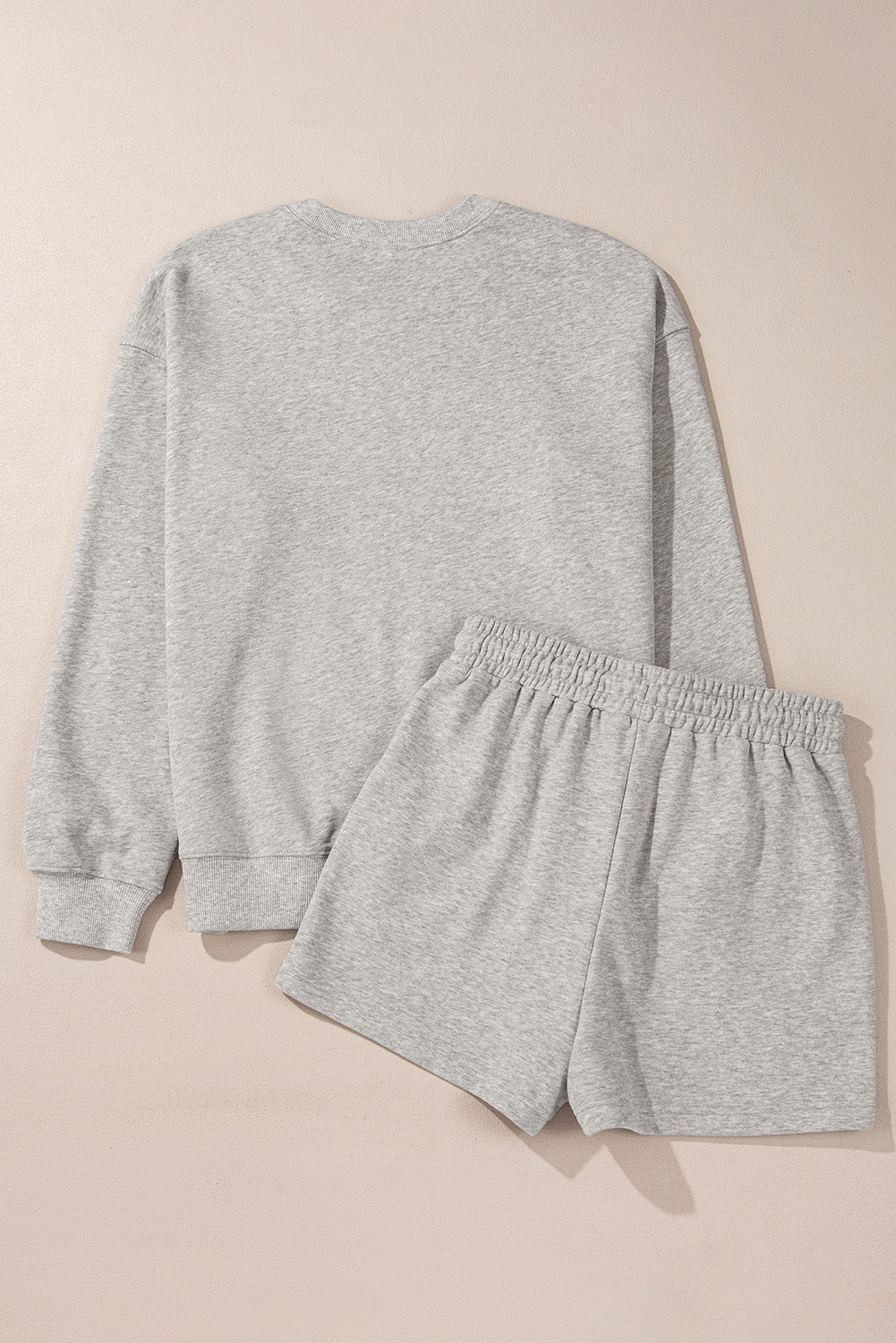 Solid Pullover Sweatshirt And Shorts 2 Piece Set | Light Grey