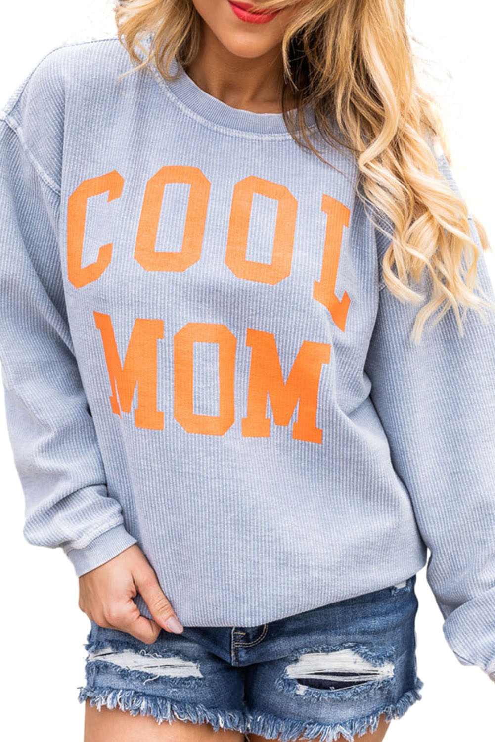 Cool Mom Graphic Print Cording Sweatshirt | Gray