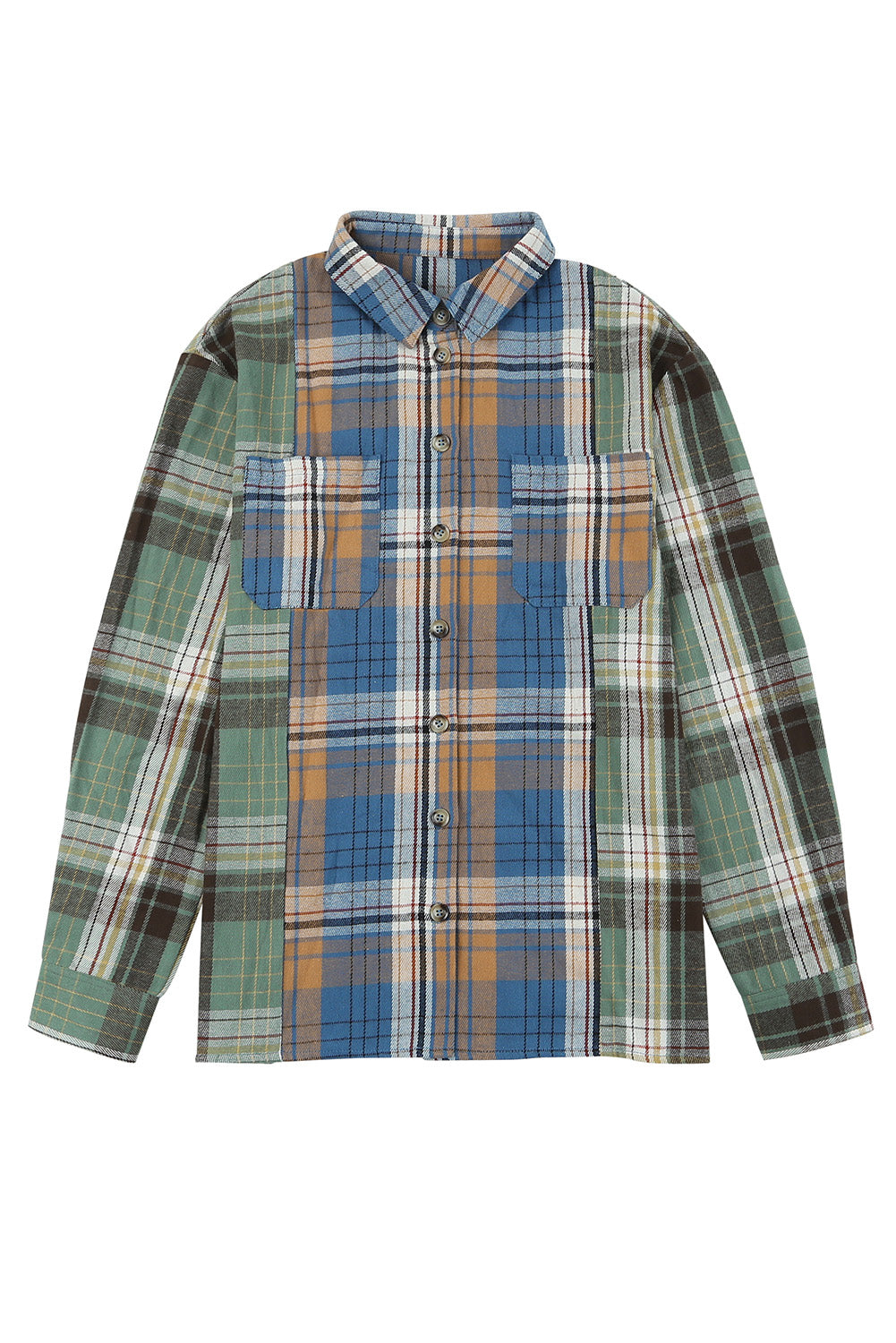 Chest Pockets Button Up Plaid Shacket | Green