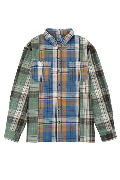 Chest Pockets Button Up Plaid Shacket | Green