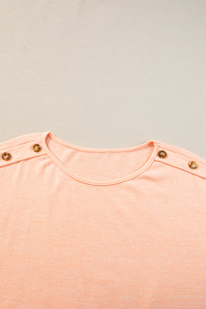 Button Detail Batwing Sleeve Casual Tee | Apricot Pink