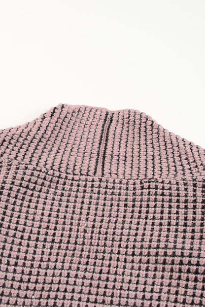 Chunky Waffle Knit Oversized Collar Cardigan | Pink