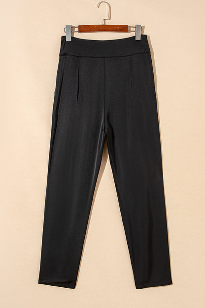 Button High Waist Tapered Pants | Black