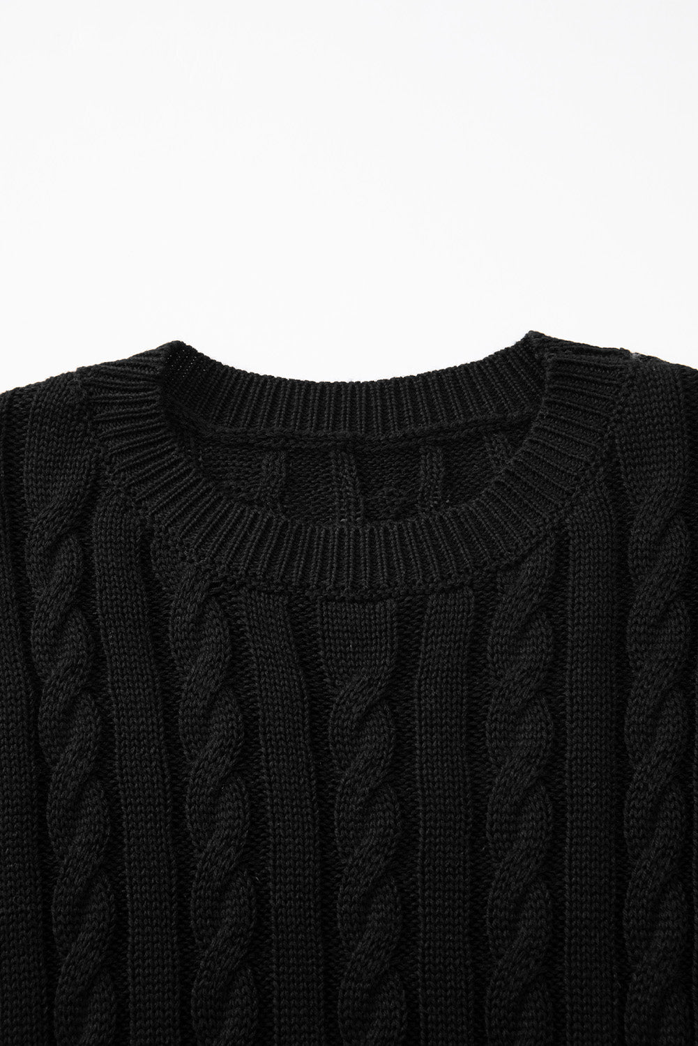 Crew Neck Cable Knit Short Sleeve Sweater | Black