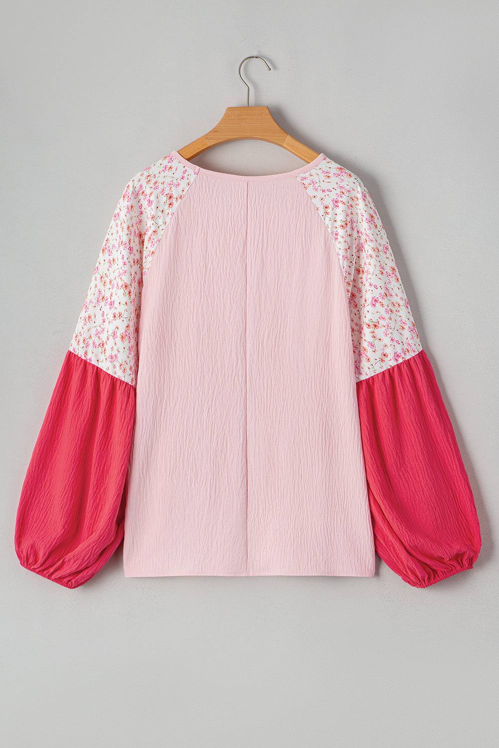 Contrast Floral Patchwork Long Sleeve Plus Size Blouse | Pink