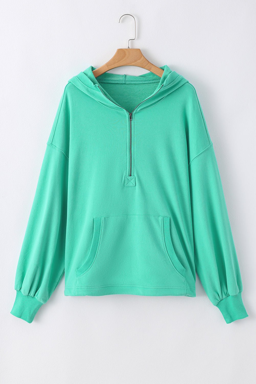 Solid Kangaroo Pocket Half Zipper Oversized Hoodie | Aruba Blue