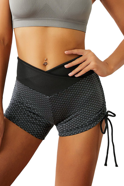 Side Drawstring Anti Cellulite High Waist Scrunch Butt Lift Shorts | Black