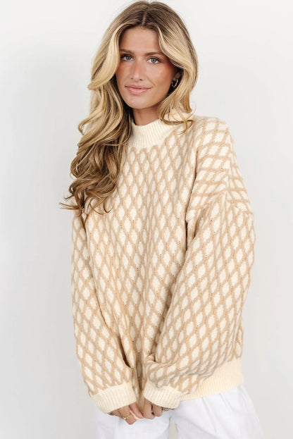 Diamond Knit Drop Shoulder Loose Sweater | Oatmeal