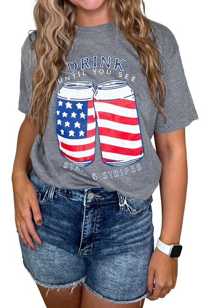 Usa Flag Drink Cans Slogan Graphic Tee | Gray