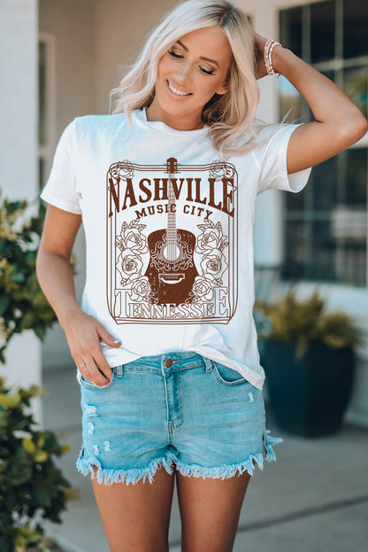 Nashville Music City Graphic Crew Neck Tee | White