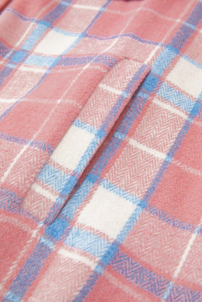 Plaid Flap Pocket Button Up Shacket | Pink