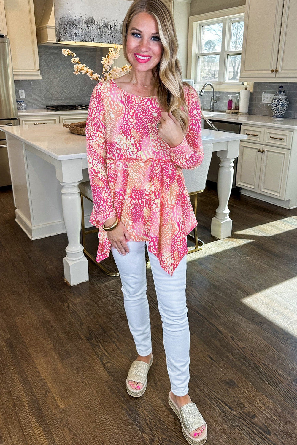 Classic Leopard Print Handkerchief Hem Tunic Top | Rose