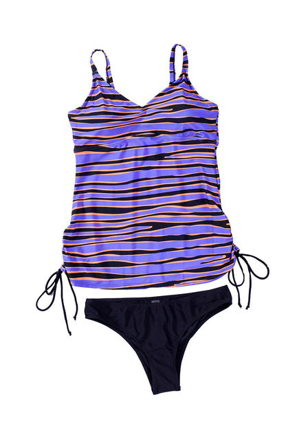 Animal Stripes Lacing Tankini Swimsuit | Purple