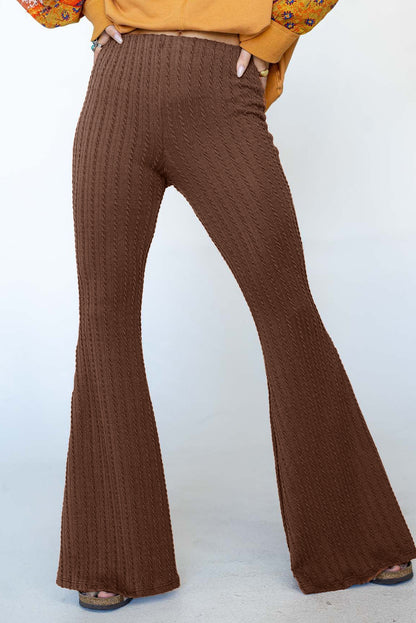 Textured Knit Mid Waist Flare Pants | Coffee