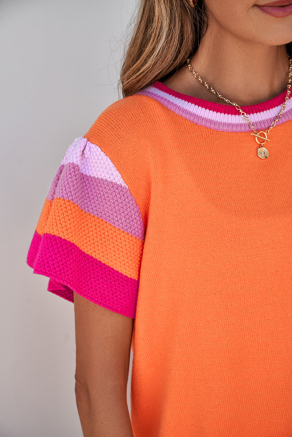 Contrast Flutter Sleeves Knitted Sweater T Shirt | Carrot