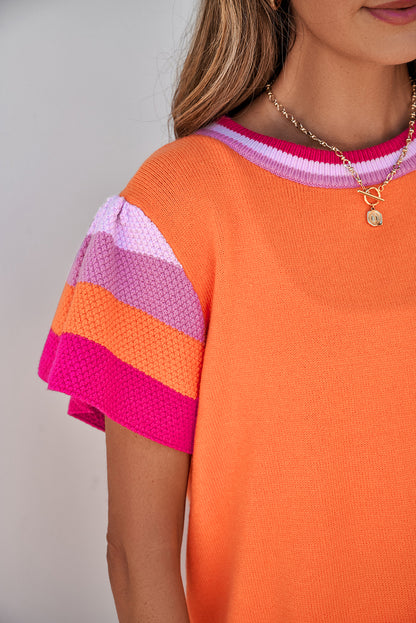 Contrast Flutter Sleeves Knitted Sweater T Shirt | Carrot