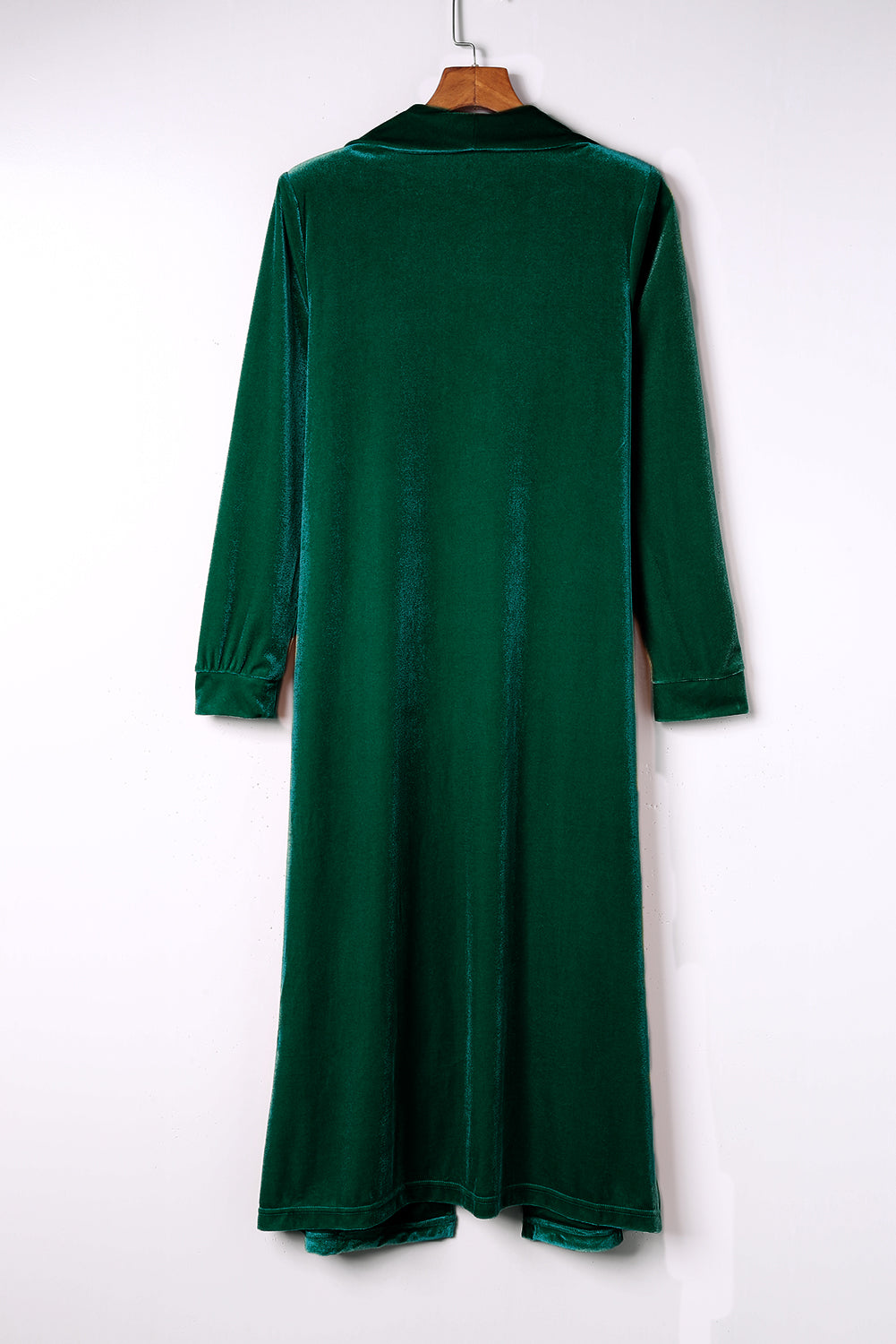 Velvet Open Front Pocketed Long Duster | Green