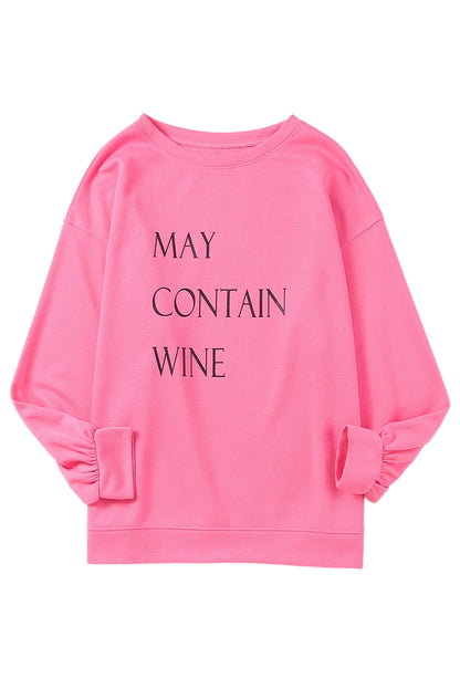 May Contain Wine Crew Neck Plus Size Sweatshirt | Pink