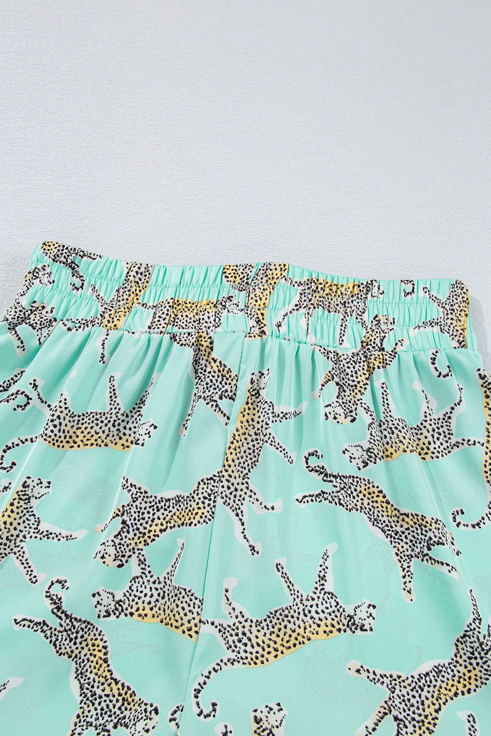 Leopard Satin Ruffle Pajama Short Set | Green