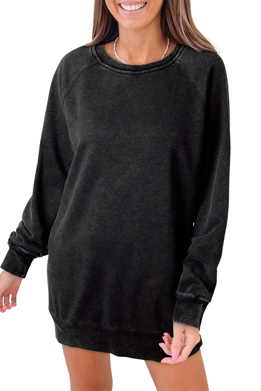 Mineral Wash Oversized Pullover Sweatshirt | Black