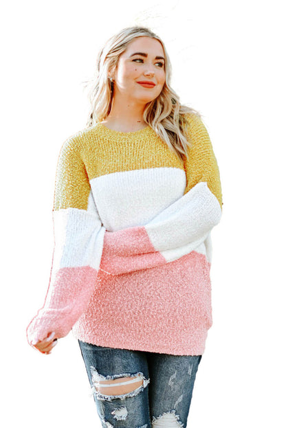 Colourblock Bubble Sleeve Plus Size Sweater | Yellow