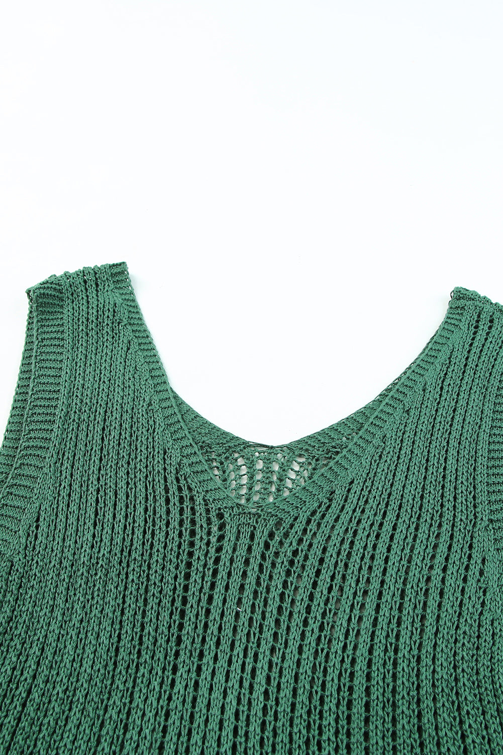 Hollowed Knit V Neck Tank Top | Green