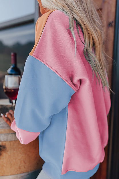 Colourblock Patchwork Drop Shoulder Sweatshirt | Sky Blue