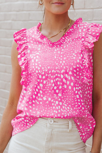 Leopard Ruffle Trim Tank Top | Rose