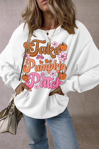 Take Me To The Pumpkin Patch Floral Halloween Sweatshirt | White