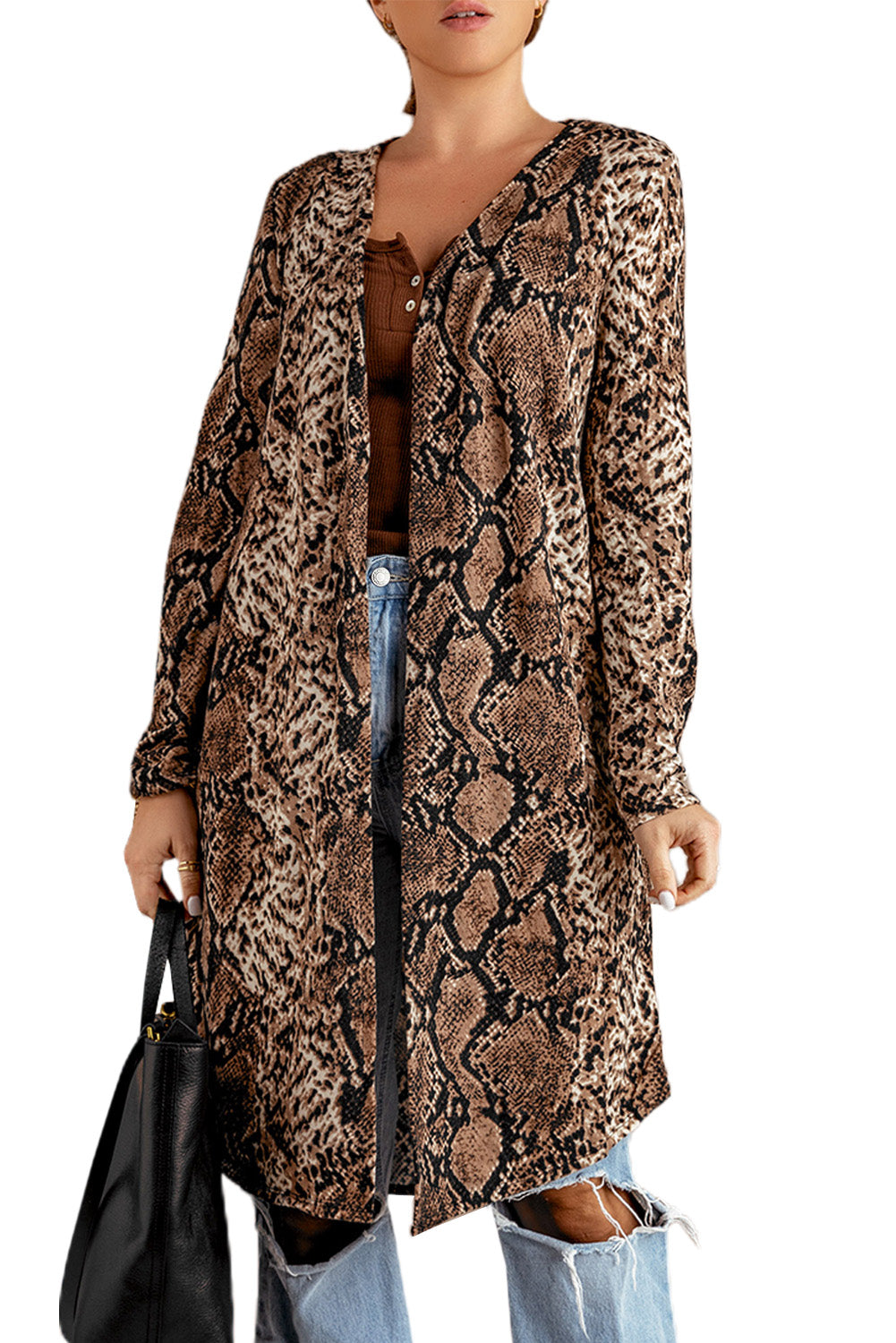 Snake Print Long Cardigan | Multicolour