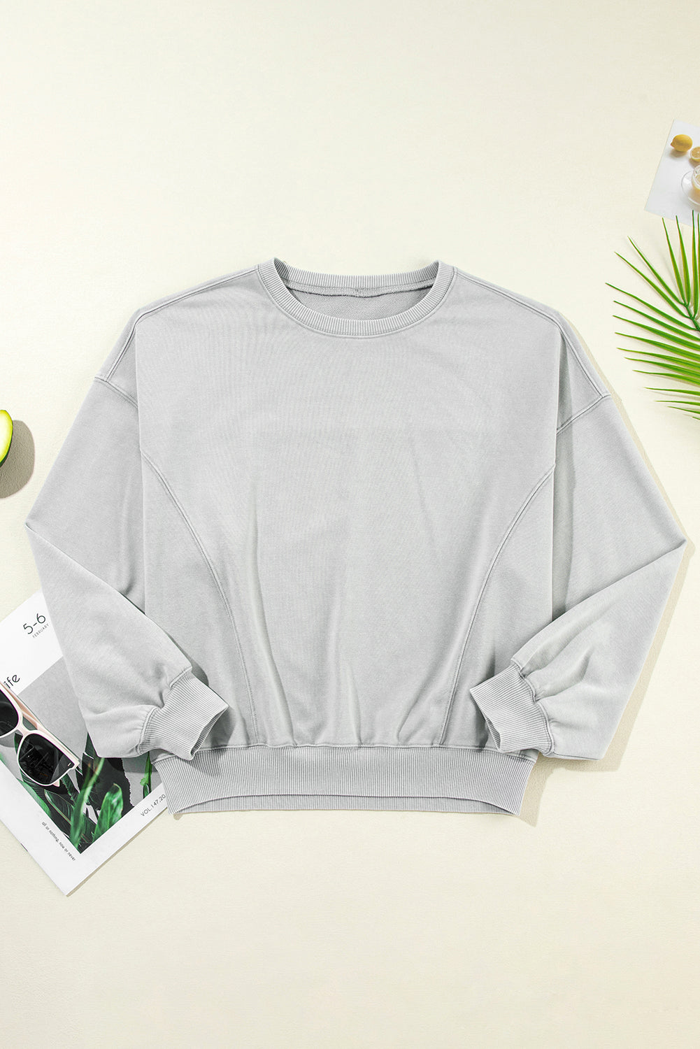 Exposed Seam Batwing Sleeve Drop Shoulder Sweatshirt | Gray