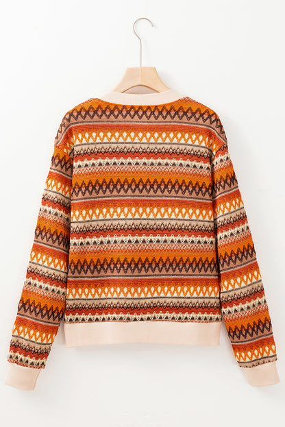 Boho Striped Zip Up Long Sleeve Jacket | Orange