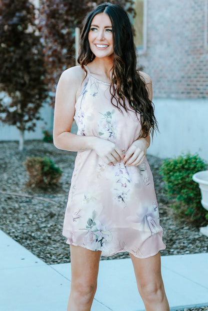 Summer Floral Print Pink Sleeveless Dress | as shown