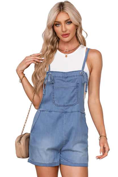 Grommet Tie Straps Casual Denim Romper | Light Blue