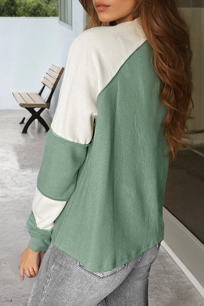 Ribbed Colourblock Patchwork Raglan Long Sleeve Top | Mint Green