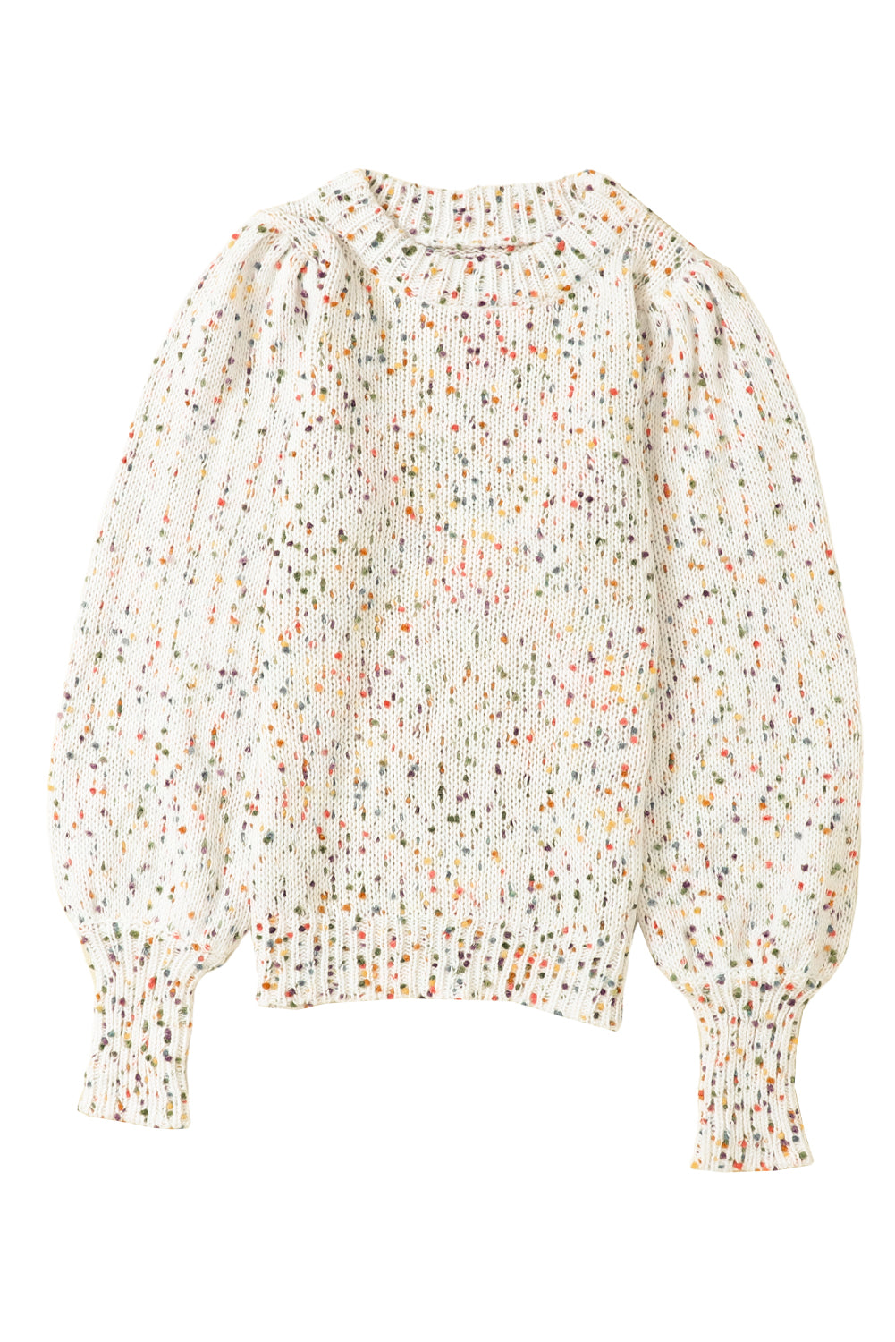 Colourful Confetti Dots Cable Knit Crew Neck Sweater | Beige