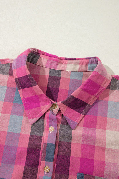 Plus Size Checkered Print Button Up Shirt | Rose Stripe