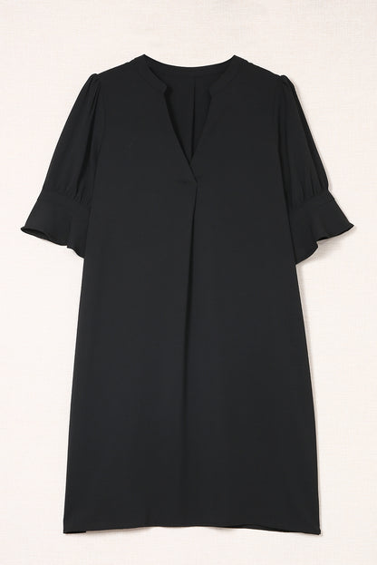 Ruffled Sleeve Shift Dress | Black